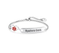 LSxAB Heart Medical Alert Myasthenia Gravis Bracelet for Women Emergency First Aid Alert Engraved Stainless Steel Adjustable Chain Bracelets