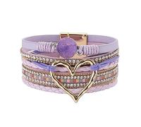 LSxAB Heart Purple Multilayer Leather Wrap Bracelets for Women Handmade Braided Stackable Boho Bracelet Sparkles Wristband