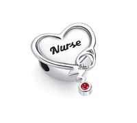 LSxAB Heart Registered Nurse Charm Red Stethoscope R.N Caduceus Nursing Bead Compatible with Pandora Bracelet