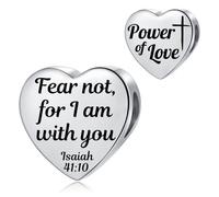 LSxAB Heart Religious Christian Fear Not for I am with You Charm Fit Pandora Charms Bracelet for Women Family Friends