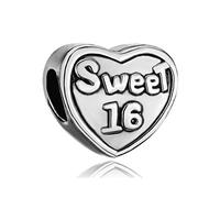 LSxAB Heart Sweet 16 Happy Birthday 16th Charms Compatible with Pandora Bracelets