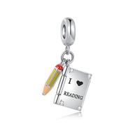 LSxAB I Love Reading Book Yellow Pencil Charm Knowledge is Power Bead Compatible with Pandora Charms Bracelets