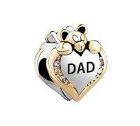 LSxAB I Love You Dad Heart Bear Charm for Pandora Charms Bracelet Birthday Mother's Day Christmas Jewelry Gifts