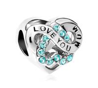 LSxAB Infinity I Love You Mum Blue December Birthstone Heart Charm for Mother Compatible with Pandora Charms Bracelets
