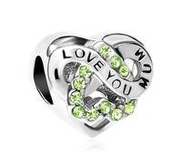 LSxAB Infinity I Love You Mum Green August Birthstone Charm for Mother Compatible with Pandora Charms Bracelets