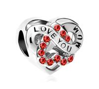 LSxAB Infinity I Love You Mum Red July Birthstone Heart Charm for Mother Compatible with Pandora Charms Bracelets