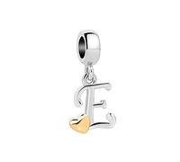 LSxAB Initial E Letter Gold Heart Alphabet Dangle Charms Compatible with Pandora Charm Bracelets for Women