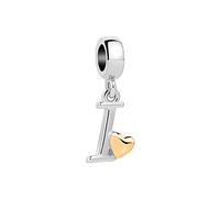 LSxAB Initial I Letter Gold Heart Alphabet Dangle Charms Compatible with Pandora Charm Bracelets for Women