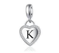 LSxAB Initial K Letter Love Heart Alphabet Dangle Charms Compatible with Pandora Charm Bracelets for Women