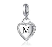 LSxAB Initial M Letter Love Heart Alphabet Dangle Charms Compatible with Pandora Charm Bracelets for Women