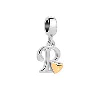 LSxAB Initial P Letter Gold Heart Alphabet Dangle Charms Compatible with Pandora Charm Bracelets for Women