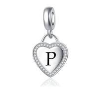 LSxAB Initial P Letter Love Heart Alphabet Dangle Charms Compatible with Pandora Charm Bracelets for Women