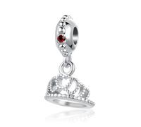 LSxAB January Red Birthstone Queen Crown Charm Compatible with Pandora Bracelets Birthday Gifts for Mother Girlfriend Daughter Her Women