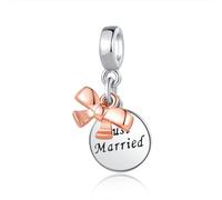 LSxAB Just Married Rose Gold Bowknot Charm Compatible with Pandora Charms Bracelets