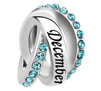 LSxAB Lake Blue December Birthstone Happy Birthday Charm Compatible with Pandora Charms Bracelets