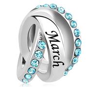 LSxAB Light Blue March Birthstone Happy Birthday Charm Compatible with Pandora Charms Bracelets