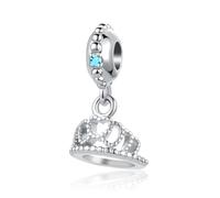 LSxAB March Blue Birthstone Queen Crown Charm Birthday Gifts for Mother Girlfriend Daughter Her Women Compatible with Pandora Bracelets