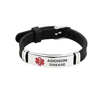 LSxAB Medical Alert Addison Disease Bracelet for Men Women Emergency First Aid Seniors Health Alarm Laser Engraved Adjustable Silicone Wristband Bracelets