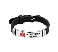 LSxAB Medical Alert Myasthenia Gravis Bracelet for Men Women Emergency First Aid Seniors Health Alarm Laser Engraved Adjustable Silicone Wristband Bracelets