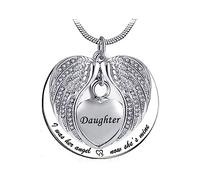 LSxAB Memorial Cremation Urn Ashes Necklaces for Dad Keepsake Heart Angel Wing Pendant Ashes Holder - I was His Angel Now He's Mine