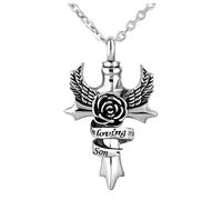 LSxAB Memorial Cremation Urn Necklace for Ashes Son Angel Wing Cross Family Keepsake Pendant to Hold Ashes UK