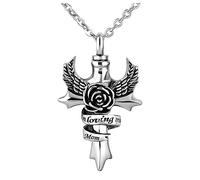 LSxAB Memorial Cremation Urn Necklace for Mom Ashes Angel Wing Rose Cross Family Keepsake Pendant Jewellery to Hold Ashes