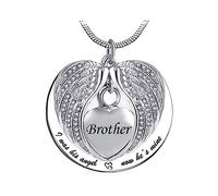 LSxAB Memorial Cremation Urn Necklace With Ashes Inside for Brother Keepsake Heart Angel Wing Pendant Ashes Holder - I was His Angel Now He's Mine