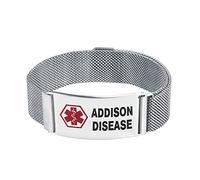 LSxAB Men's Medical Alert Addison Disease Bracelet for Men Women Emergency First Aid Adjustable Magnetic Clasp Stainless Steel ID Wristband Bracelets