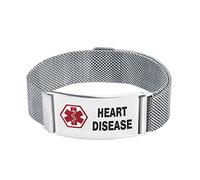 LSxAB Men's Medical Alert Heart Disease Bracelet for Men Women Emergency First Aid Adjustable Magnetic Clasp Stainless Steel ID Wristband Bracelets
