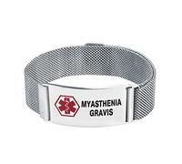 LSxAB Men's Medical Alert Myasthenia Gravis Bracelet for Men Women Emergency First Aid Adjustable Magnetic Clasp Stainless Steel ID Wristband Bracelets