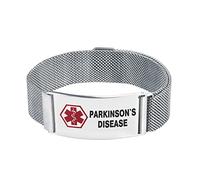 LSxAB Men's Medical Alert Parkinson's Disease Bracelet for Men Women Emergency First Aid Adjustable Magnetic Clasp Stainless Steel ID Wristband Bracelets