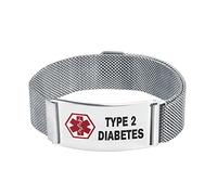 LSxAB Men's Medical Alert Type 2 Diabetes Bracelet for Men Women Emergency First Aid Adjustable Magnetic Clasp Stainless Steel ID Wristband Bracelets