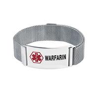 LSxAB Men's Medical Alert Warfarin Bracelet for Men Women Emergency First Aid Adjustable Magnetic Clasp Stainless Steel ID Wristband Bracelets