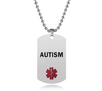 LSxAB Men's Red Medical Alert ID Autism Diabetes Necklace for Seniors Emergency First Aid Health Alarm Pendant Stainless Steel Jewellery