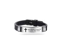 LSxAB Men's Religous Christian Cross Bracelets for Women Inspiring Gifts With God All Things Are Possible Stainless Steel Silicone Wristband Adjustable