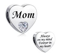 LSxAB Mom Charm Engraved Always on My Mind Forever in My Heart Stainless Steel Beads fits Pandora Charms Bracelets