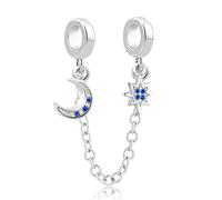 LSxAB Moon and Star Safety Chain Spacer Charm for Mom Compatible with Pandora Charms Bracelets