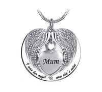 LSxAB Mum Memorial Urn Cremation Necklaces for Ashes Keepsake Heart Angel Wing Pendant Ashes Holder - I was His Angel Now He's Mine