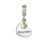 LSxAB November Birthstone Love Heart Birthday Charms Compatible with Pandora Charm Bracelets for Women