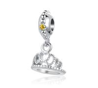 LSxAB November Yellow Birthstone Queen Crown Charm Compatible with Pandora Bracelets Birthday Gifts for Mother Girlfriend Daughter Her Women