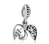 LSxAB Open Heart I Love You To The Moon and Back Charms Compatible with Pandora Bracelets