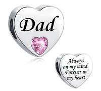 LSxAB Pink Always on My Mind Forever in My Heart Charm for Dad Stainless Steel Beads fits Pandora Charms Bracelets
