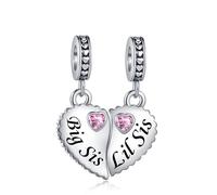 LSxAB Pink CZ Heart Matching Big Sister Little Sister Charms Compatible with Pandora Charm Bracelets for Women Jewellery Gift