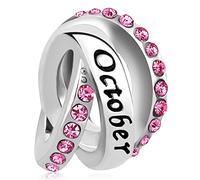 LSxAB Pink October Birthstone Happy Birthday Charm Compatible with Pandora Charms Bracelets