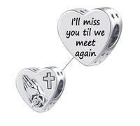 LSxAB Praying Hands Memorial Charm I'll Miss You Til We Meet Again Compatible with Pandora Bracelets