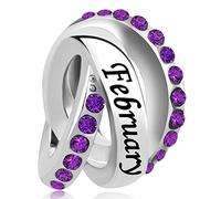 LSxAB Purple February Birthstone Happy Birthday Charm Compatible with Pandora Charms Bracelets