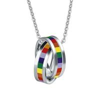 LSxAB Rainbow Couple Rings Necklace LGBT Pride Gift for Lesbian, Gay, Bisexual and Transgender People