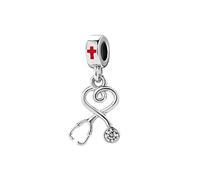 LSxAB Red Cross Nurse Stethoscope Charm Compatible with Pandora Bracelet