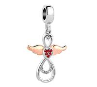 LSxAB Red Heart Guardian Angel Charm Compatible with Pandora Charms Bracelets