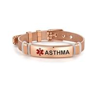 LSxAB Red Medical Alert Asthma Bracelet for Women Men's Emergency First Aid Health Alert Rose Gold Adjustable Wristband Bracelets
